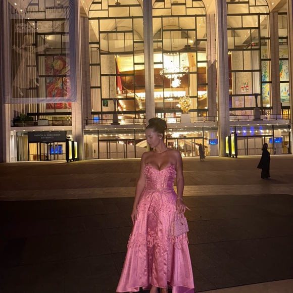 theia couture Elegant Pink Strapless Evening Dress
